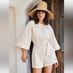 SHEIN VCAY Bell Sleeve Patch Pocket Buckle Belted Romper